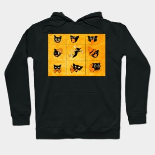 Vintage Style Halloween Cat Grid Hoodie